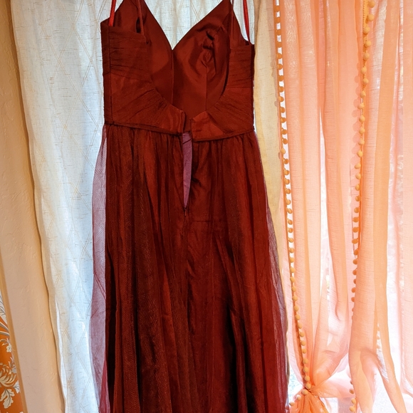 BHLDN Anthropologie Camden Bridesmaid Dress - Burgundy/Red Tulle Backless Maxi - Picture 3 of 5